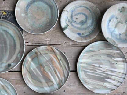 Calm chaos Plate, blue stone & sand striped glaze (Made to Oder)