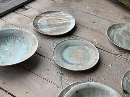 Calm chaos Plate, blue stone & sand striped glaze (Made to Oder)