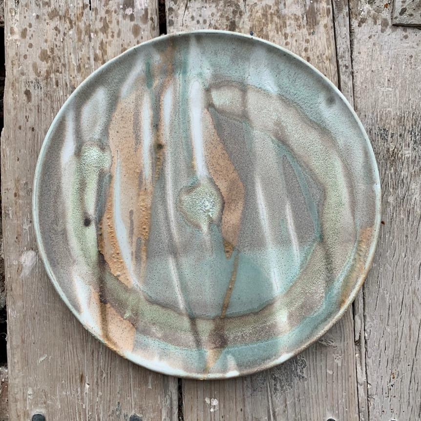 Calm chaos Plate, blue stone & sand striped glaze (Made to Oder)