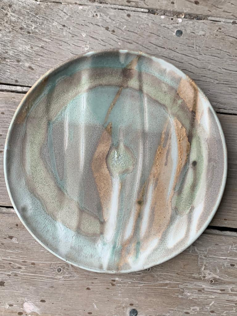 Calm chaos Plate, blue stone & sand striped glaze (Made to Oder)